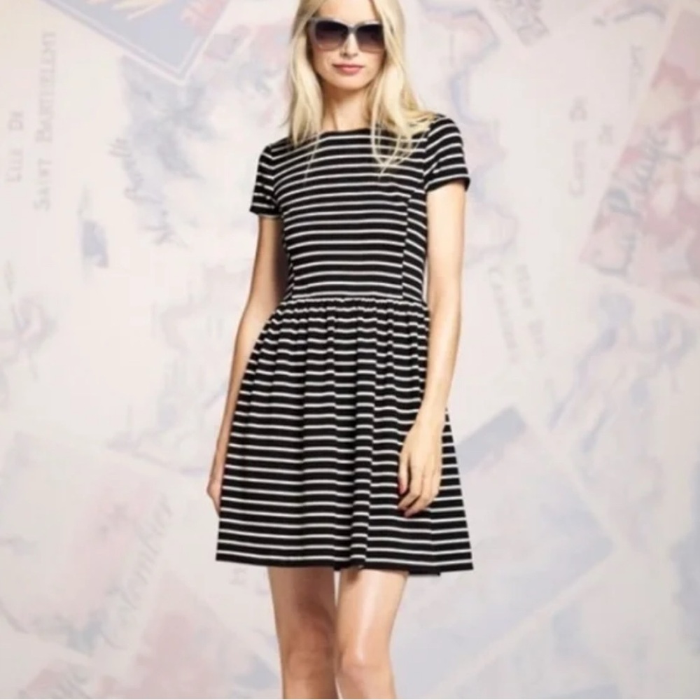 Peter Som Black and White Striped Fit and Flare Mini Dress Sz L